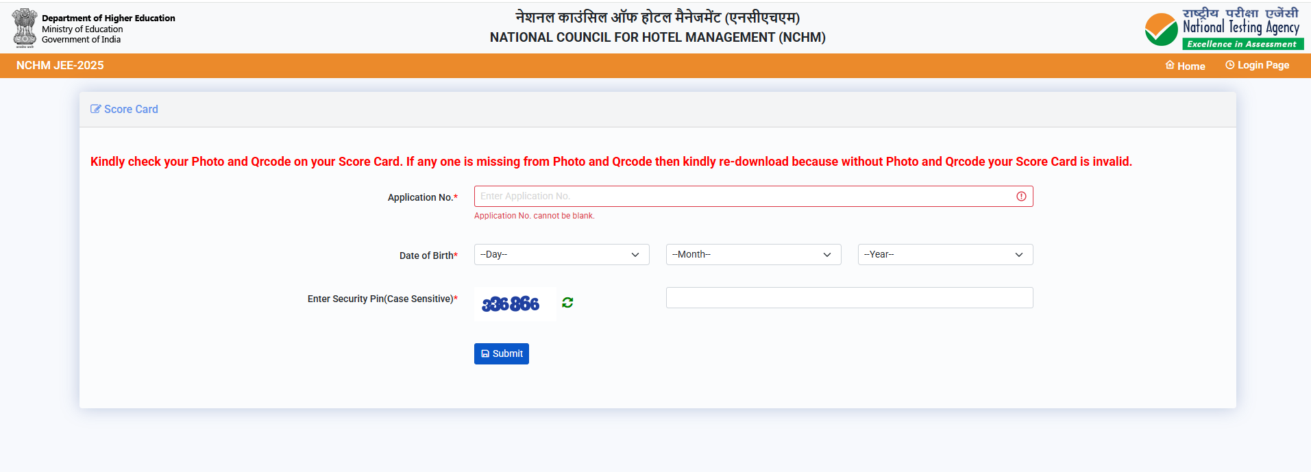 NTA National Council of Hotel Management NCHMJEE 2025 Admissions Result with Score Card